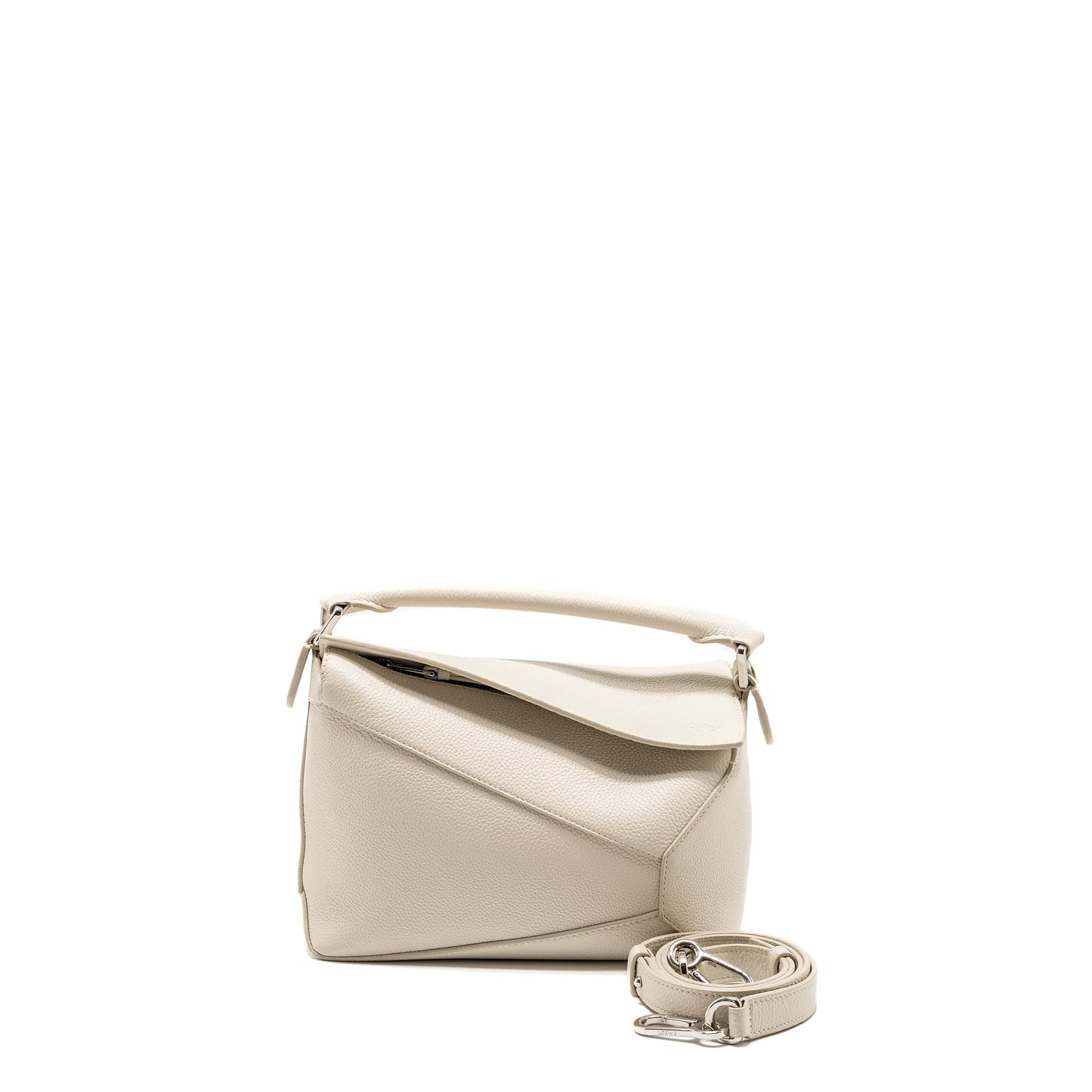 Loewe Small Puzzle Bag Grained Calfskin White SHW