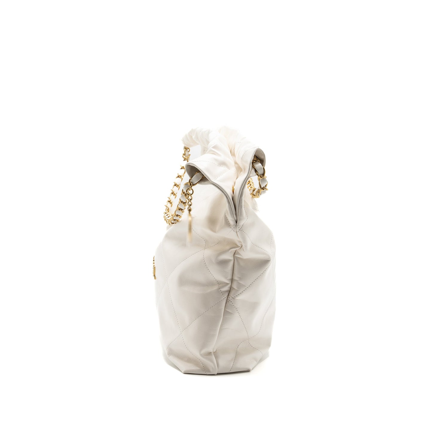 Chanel medium 22 bag calfskin white GHW (microchip)