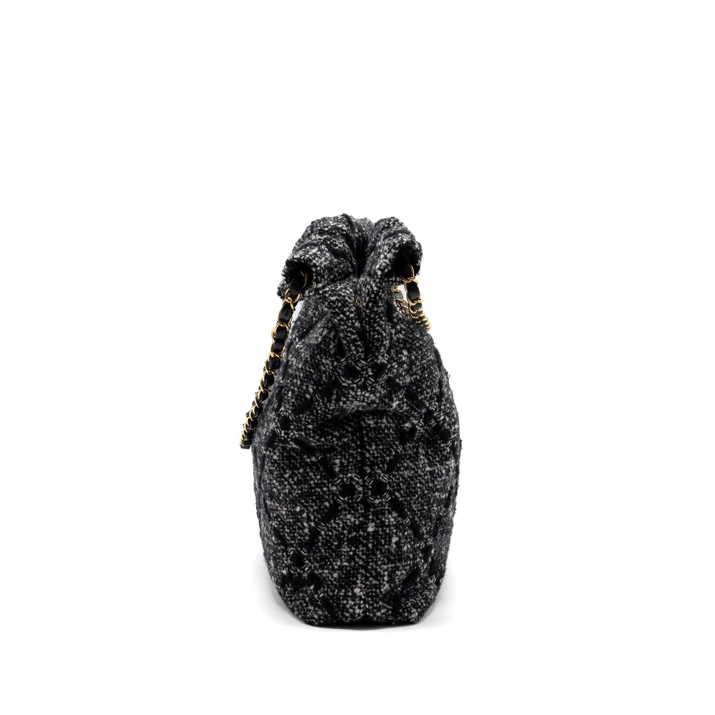 Chanel Medium 22 bag tweed black / grey GHW (microchip)