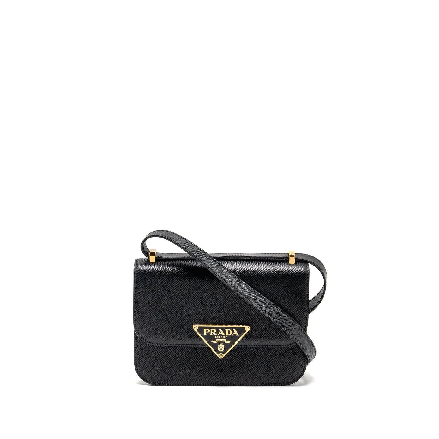 Prada Saffiano Leather Flap Shoulder Bag Calfskin Black GHW