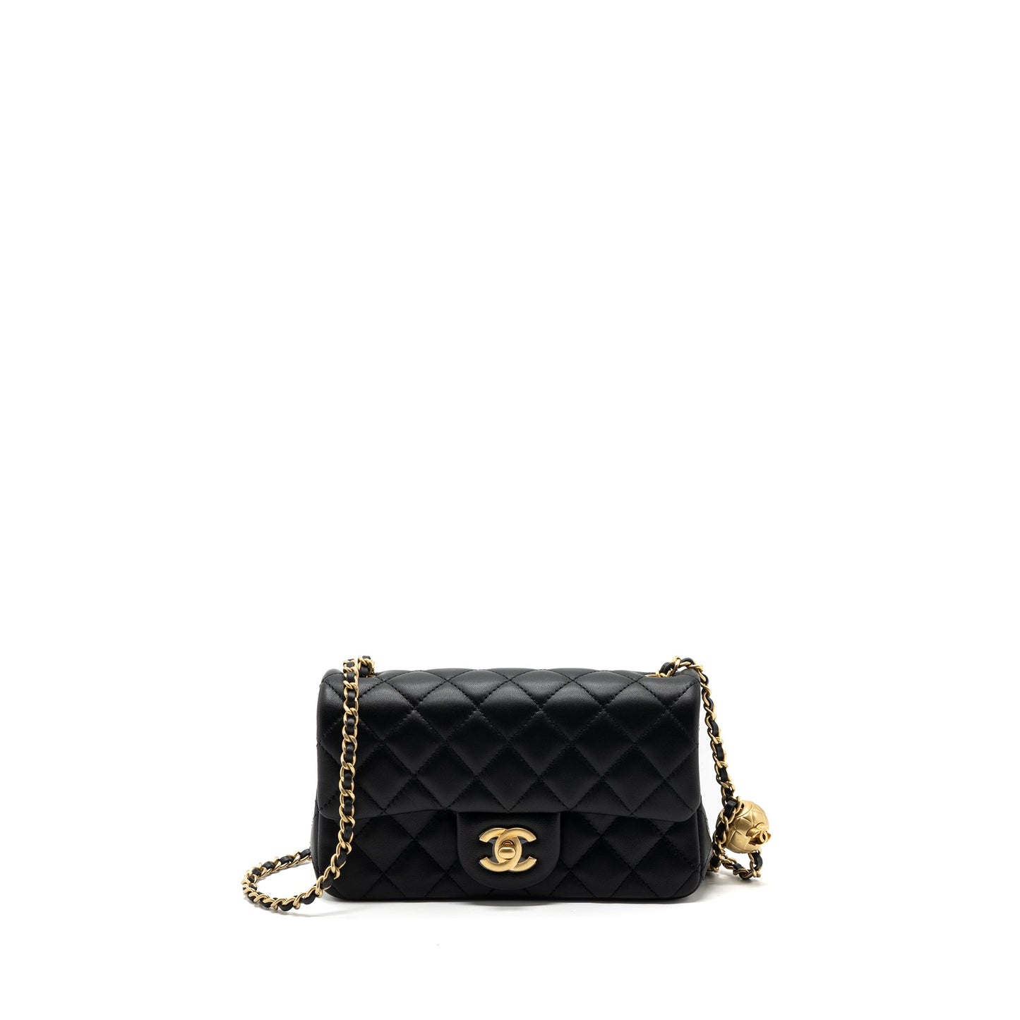 Chanel 23k Pearl Crush Mini Rectangular Flap Bag Lambskin Black Brushed GHW(Microchip)