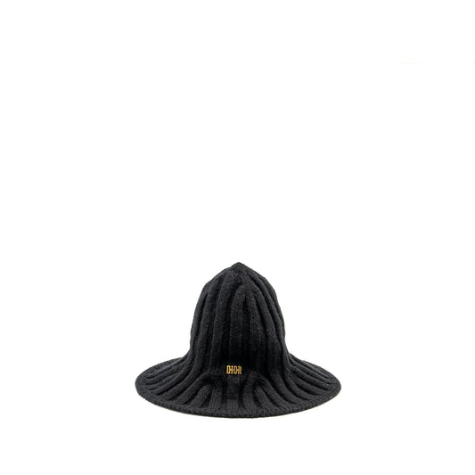 Luxury Dior Letter Logo Wire-Brimmed Beanie Wool Black