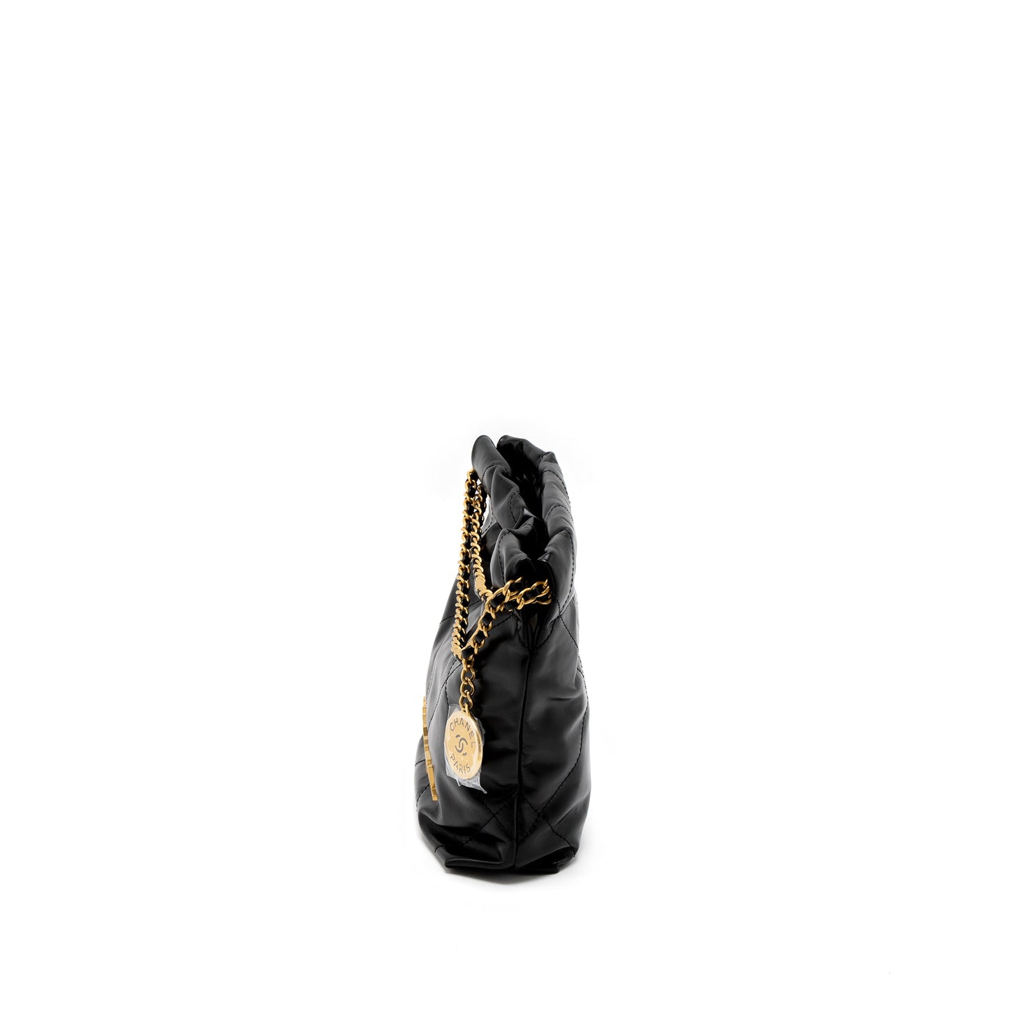 Chanel 23s Mini 22 Bag Shiny Calfskin Black Brushed GHW (Microchip)