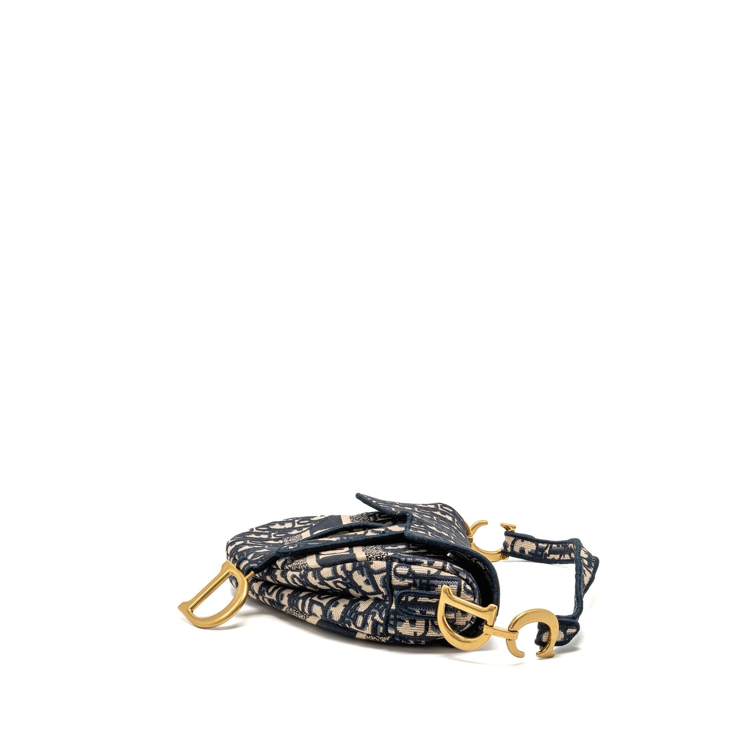 Dior Medium Saddle Bag Oblique Embroidery Canvas Blue GHW