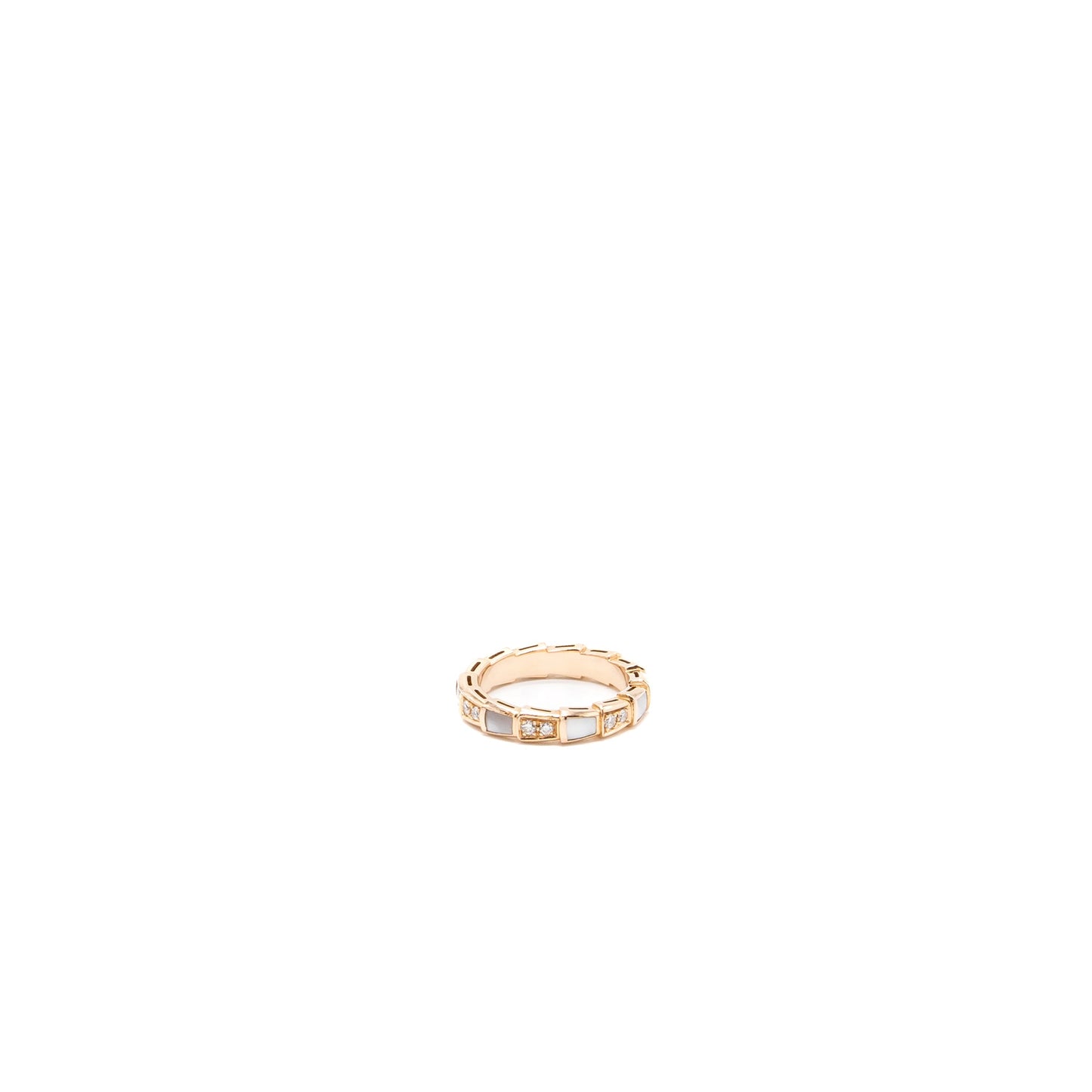Bvlgari Size 52 Serpenti Viper Ring Mother Of Pearl/ Rose Gold Diamonds