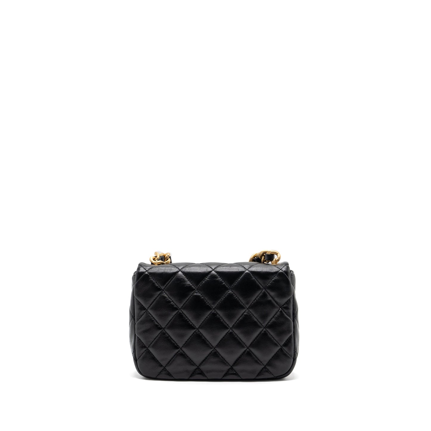 Chanel Quilted Flap Bag Giant Chain Lambskin Black Gold And Black Hardware (microchip)