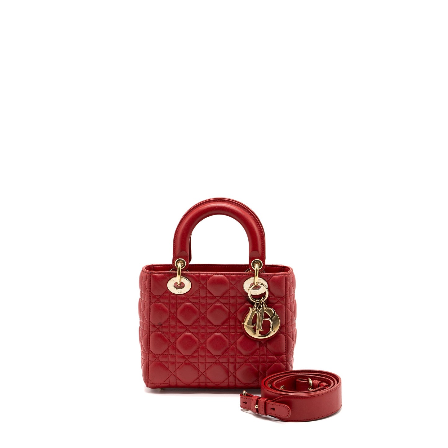 Luxury Dior small lady Luxury Dior lambskin red with GHW