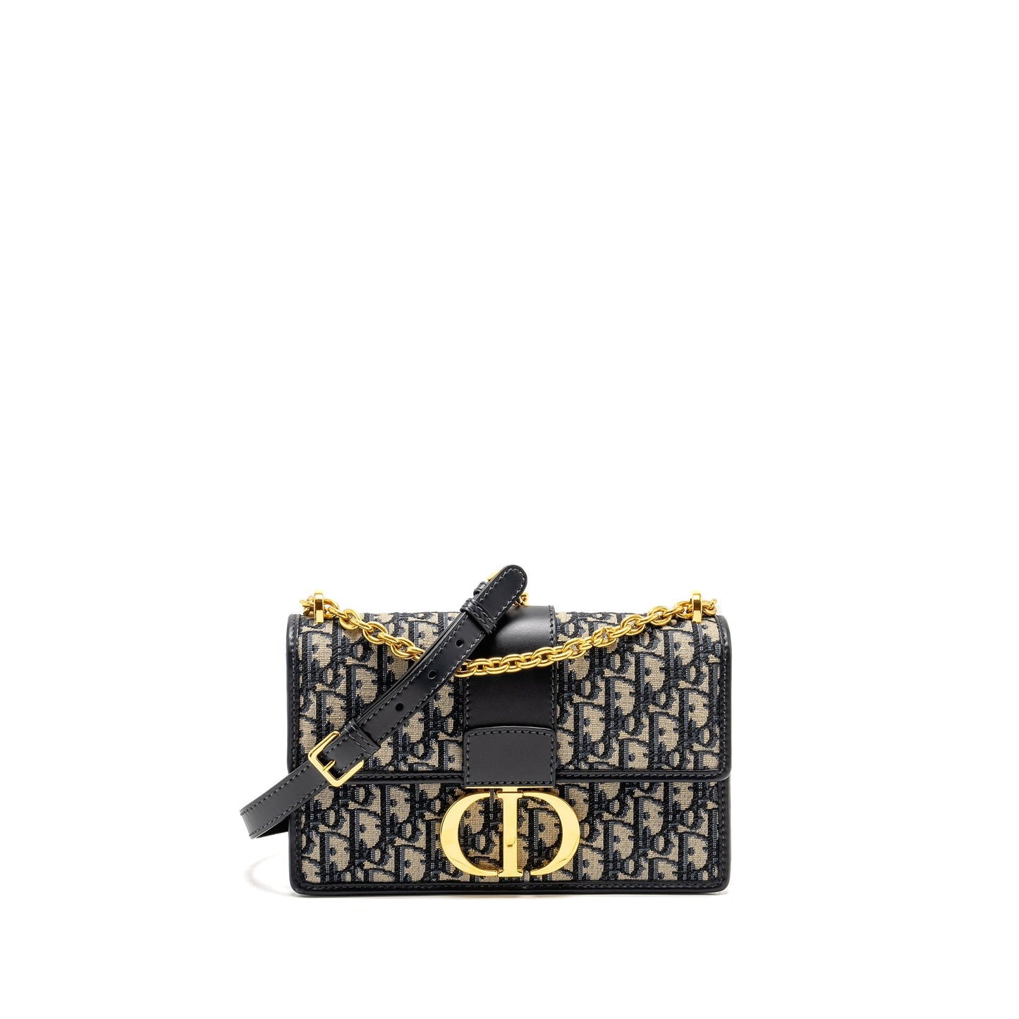 Luxury Dior 30 Montaigne Chain Bag Oblique Jacquard Blue GHW