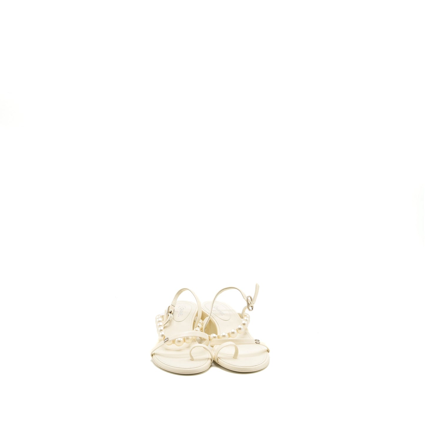 Chanel Size 38.5 Pearl Sandal Leather White SHW