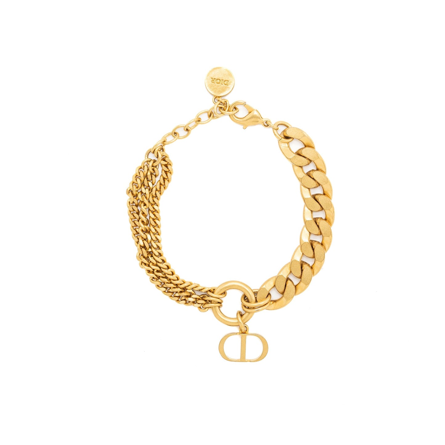 Luxury Dior CD and chain bracelet brushed gold tone