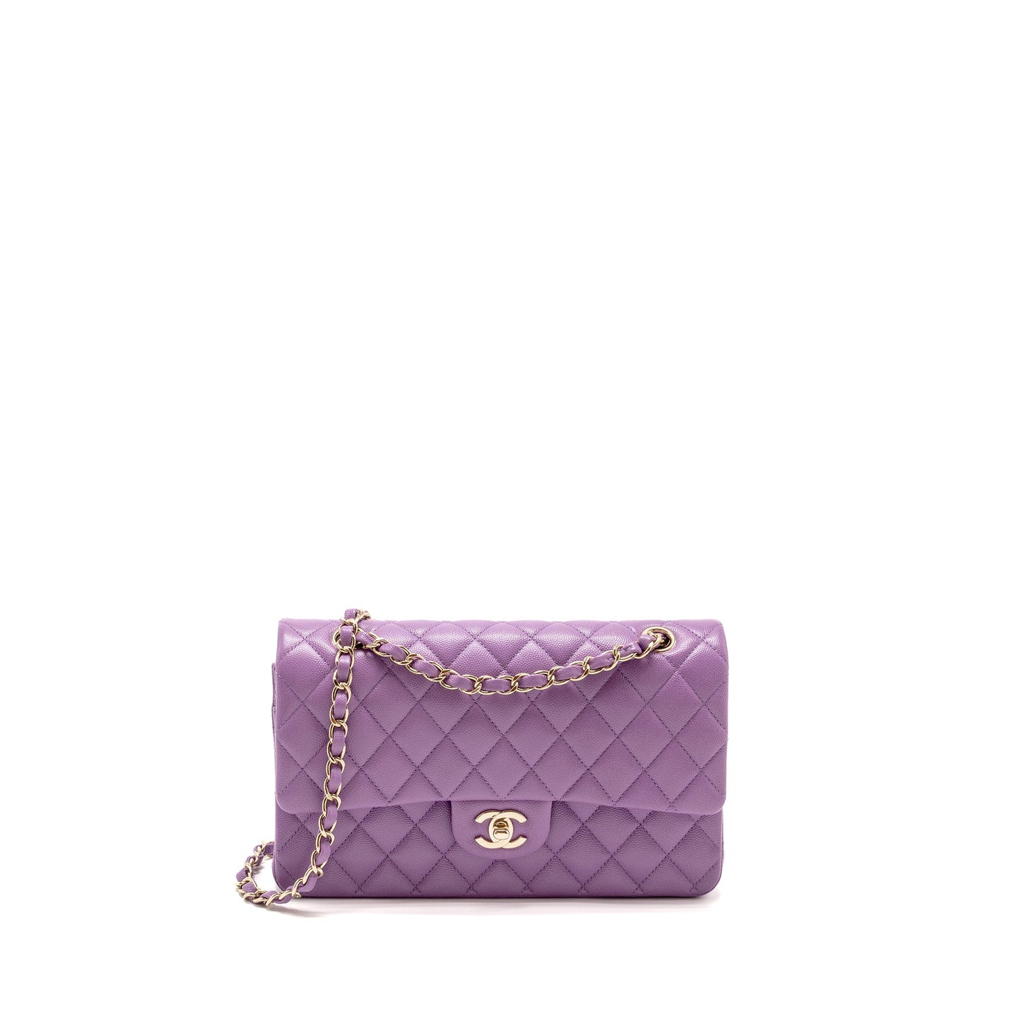 Chanel Medium Classic Double Flap Bag Caviar Purple LGHW (Microchip)