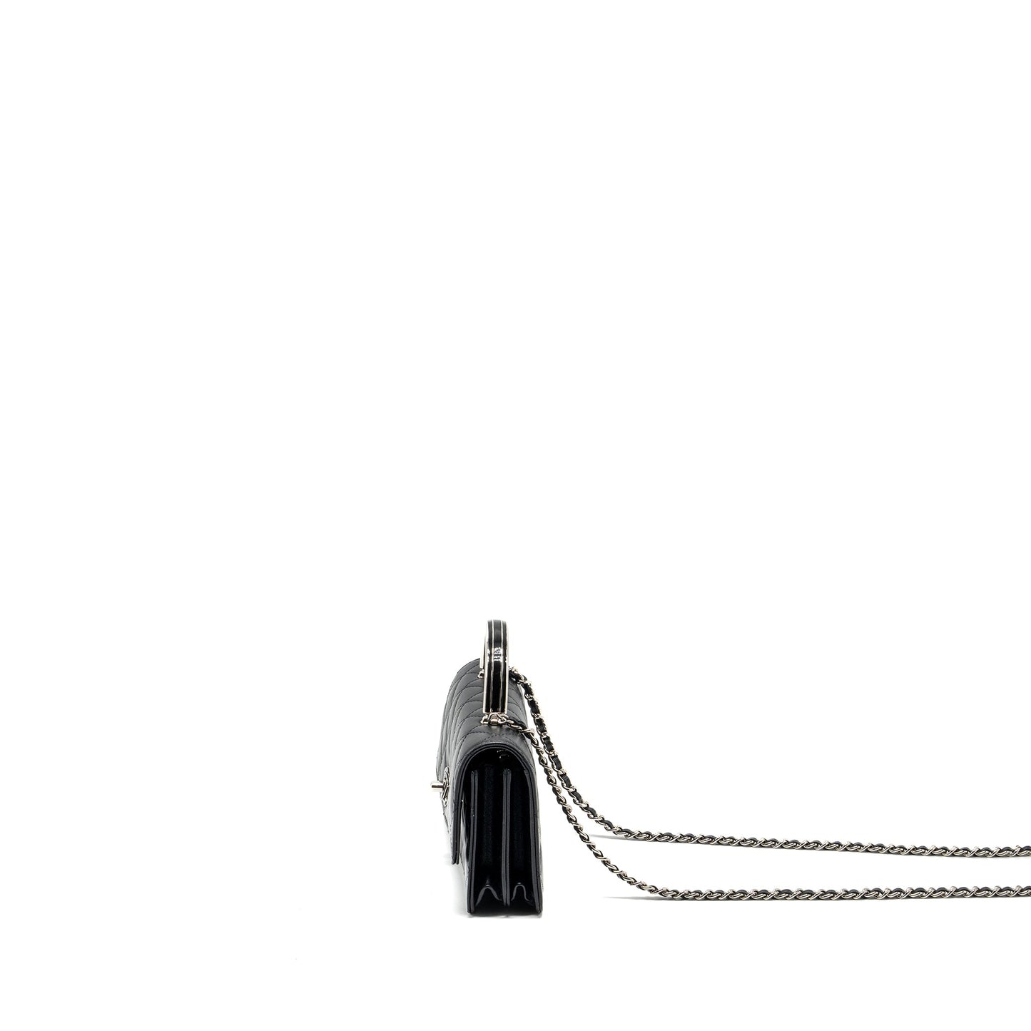 Chanel Top Handle Mini Wallet On Chain Flap Bag Lambskin Black SHW (Microchip)
