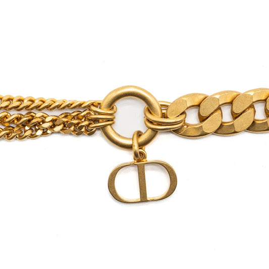 Luxury Dior CD and chain bracelet brushed gold tone