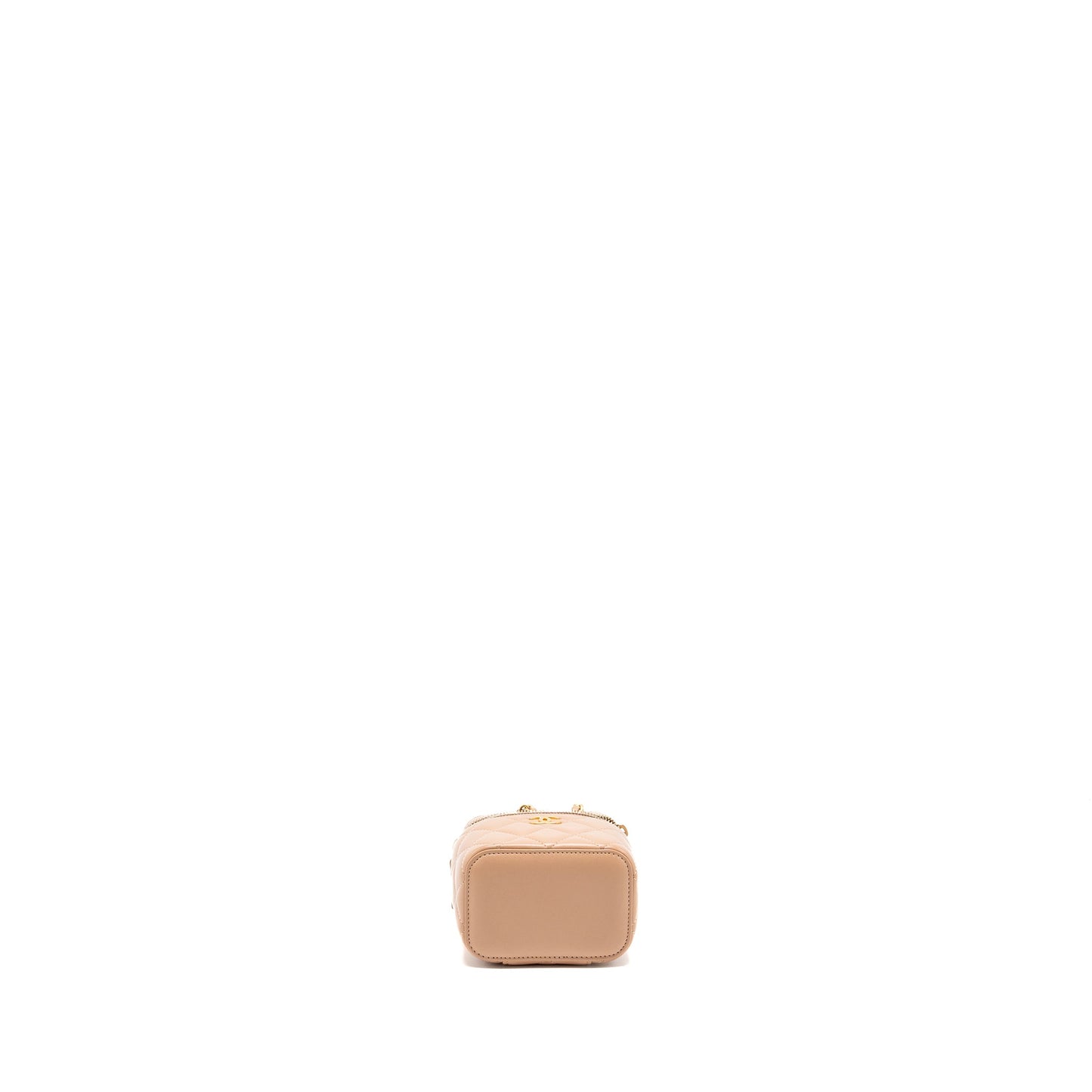 Chanel Top Handle Mini Vanity Case With Chain Lambskin Beige Brushed GHW