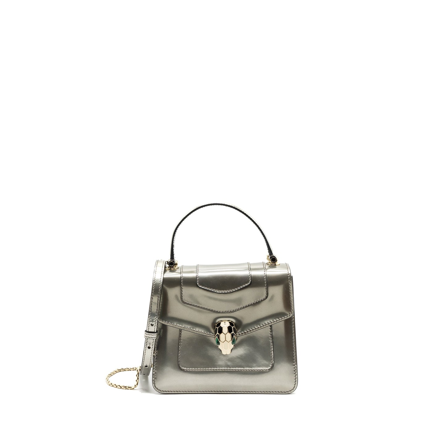 Bvlgari Top Handle Serpenti Forever Corssbody Bag Calfskin Metallic Silver LGHW