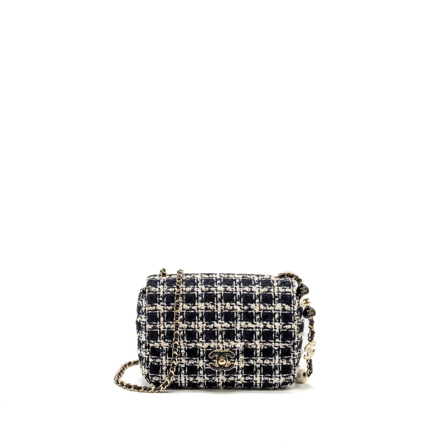 Chanel Mini Flap Bag with Detailed Chain Tweed Black/White LGHW (Microchip)