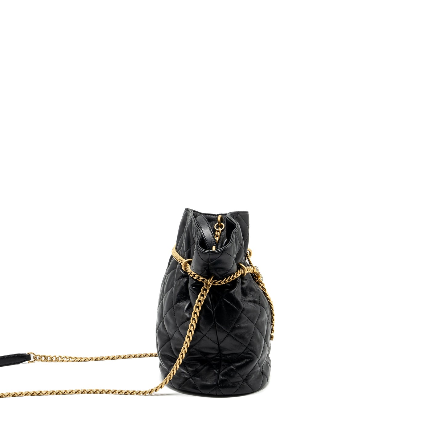 Chanel 22p Drawstring Bucket Bag Lambskin Black GHW (Microchip)