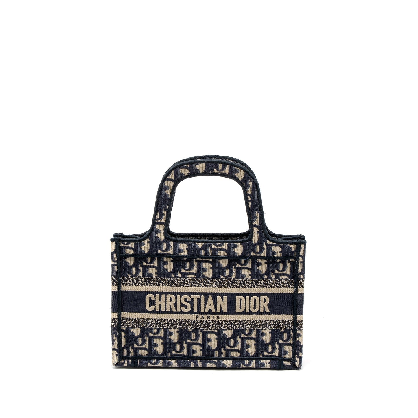 Luxury Dior Mini book Tote Blue Oblique Embroidery