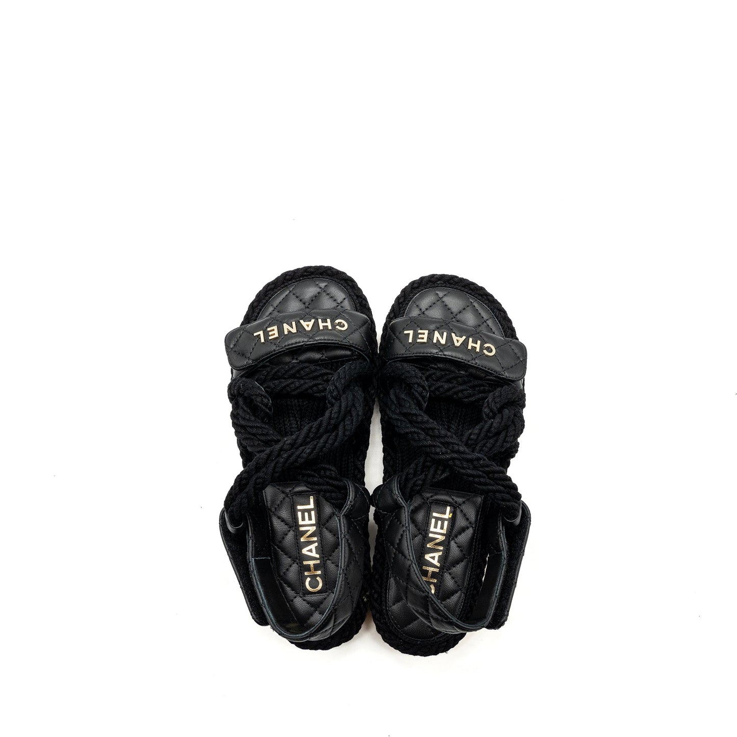 Chanel 21s Size 35 Quilted Letter Sandals Black SHW