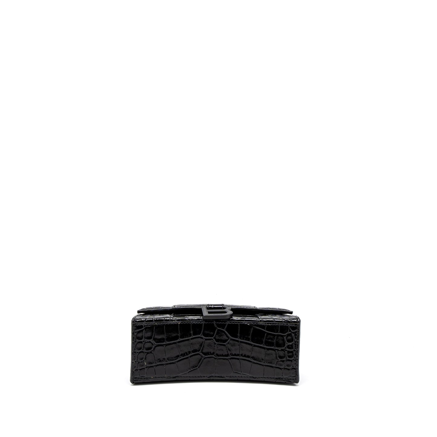 Balenciaga Hourglass XS Croc-Embossed Calfskin So Black