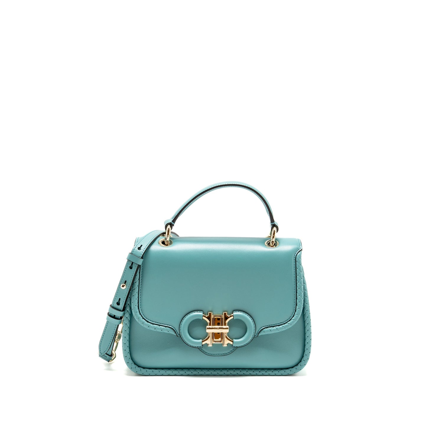 Salvatore Ferragamo Top Handle Flap Lock Bag Calfskin Turquoise LGHW