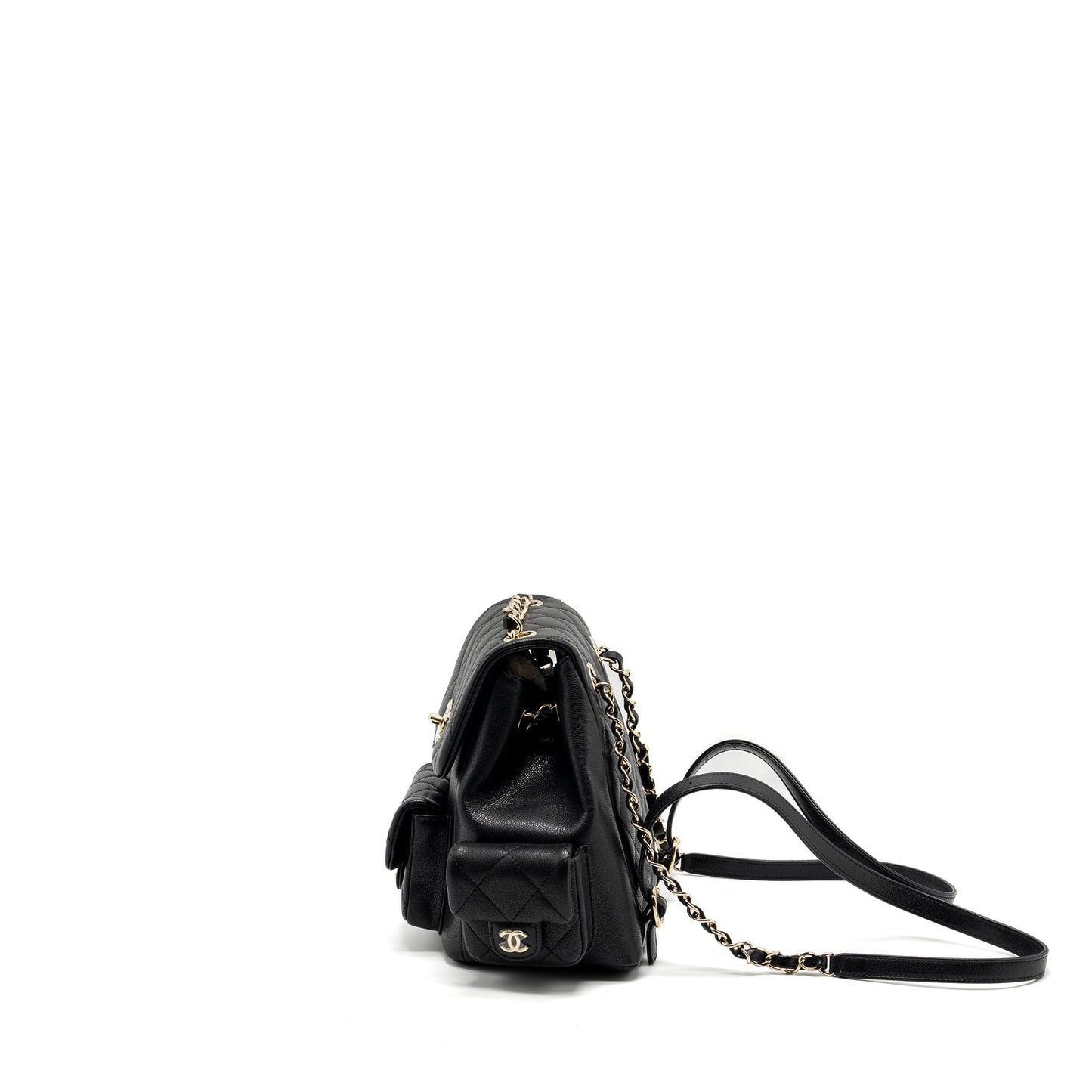 Chanel 23K triple pocket backpack caviar black LGHW (microchip)
