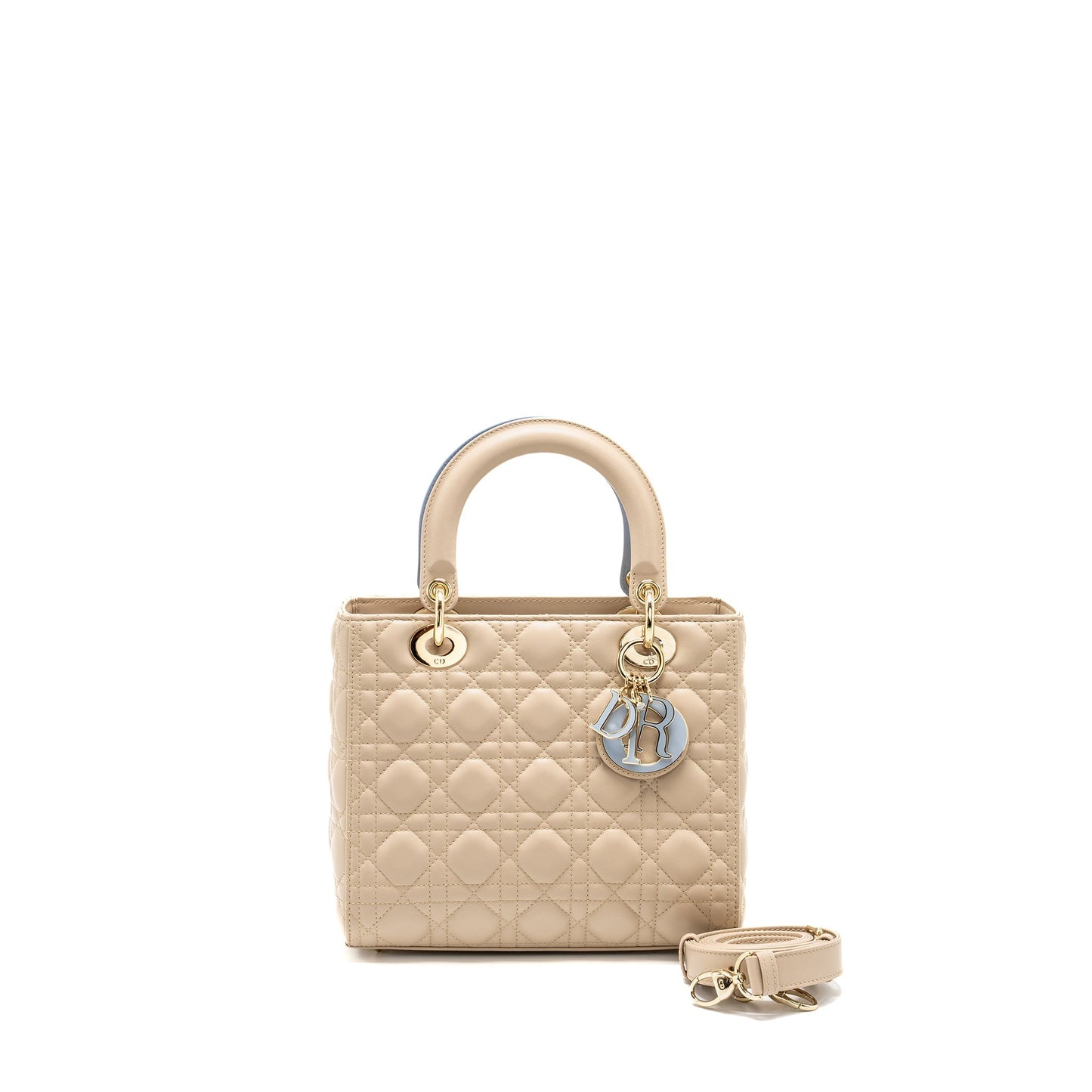 Luxury Dior Medium Lady Luxury Dior Lambskin Beige/Blue LGHW
