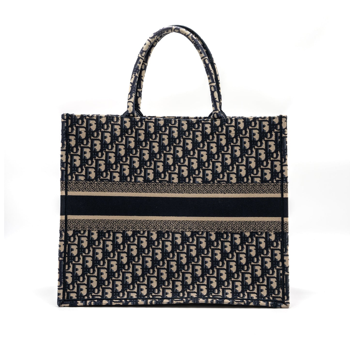 Luxury Dior large book tote ecru and blue Luxury Dior oblique embroidery