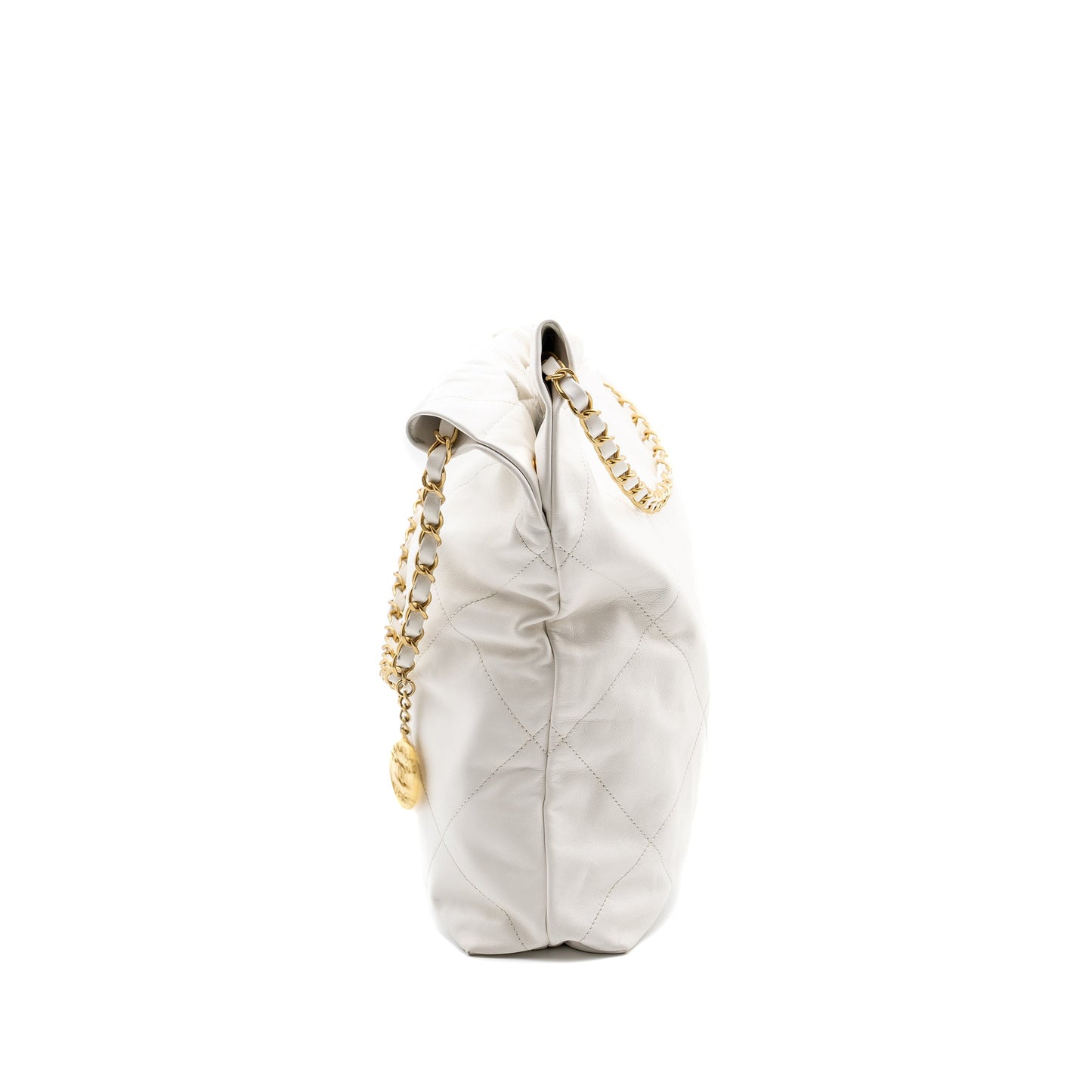 Chanel Medium 22bag calfskin white GHW (microchip)
