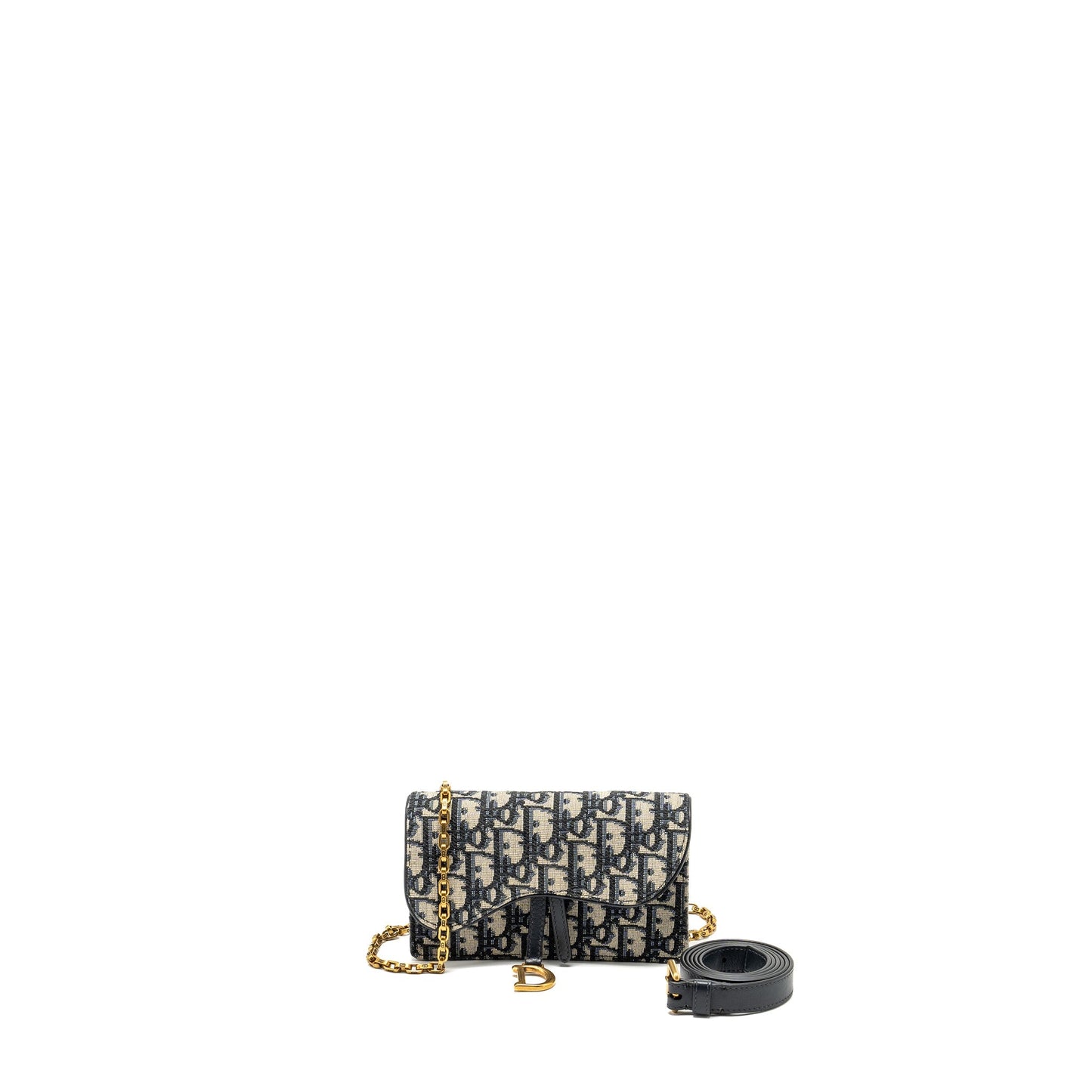 Luxury Dior saddle belt pouch oblique Jacquard canvas blue GHW