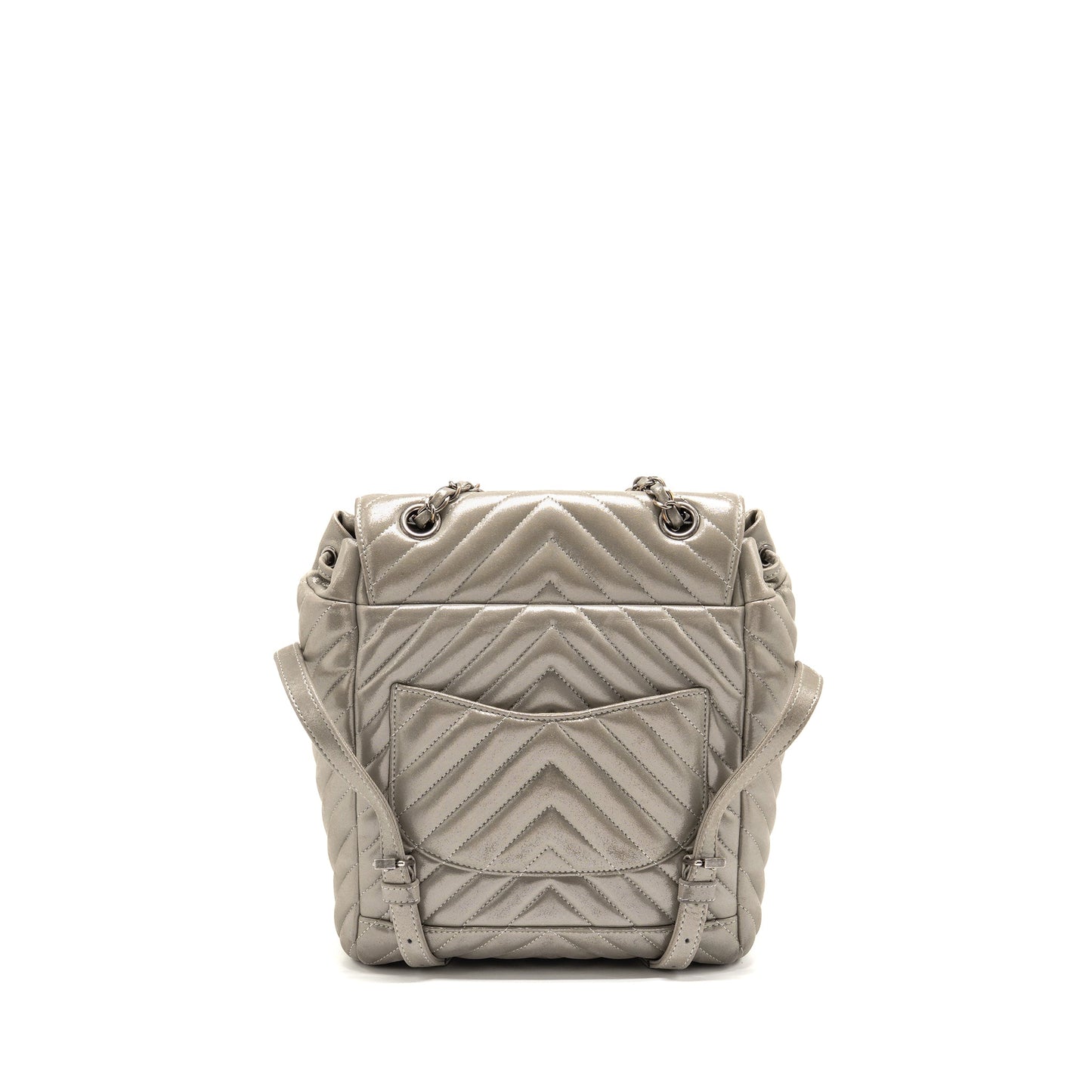 Chanel Small Urban Spirit Backpack Chevron Calfskin Iridescent Light Grey Ruthenium Hardware