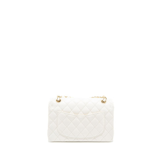 Chanel Small Classic Double Flap Bag Caviar White LGHW (Microchip)