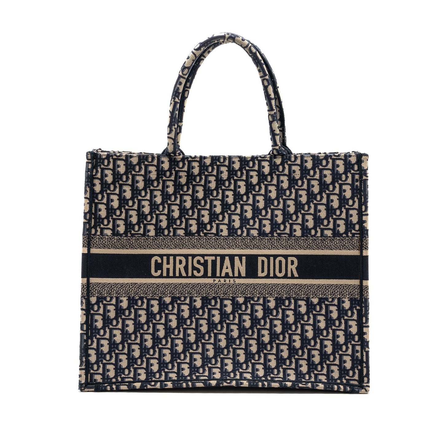 Luxury Dior large book tote ecru and blue Luxury Dior oblique embroidery