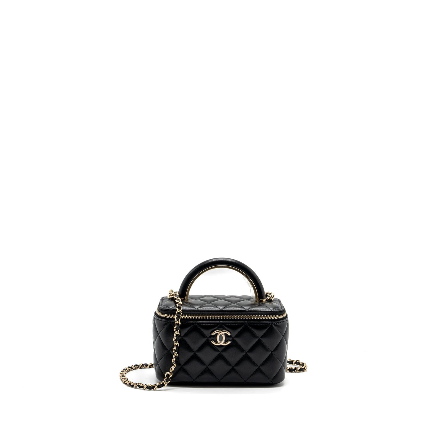 Chanel Top Handle Long Vanity Case Lambskin Black LGHW (Microchip)