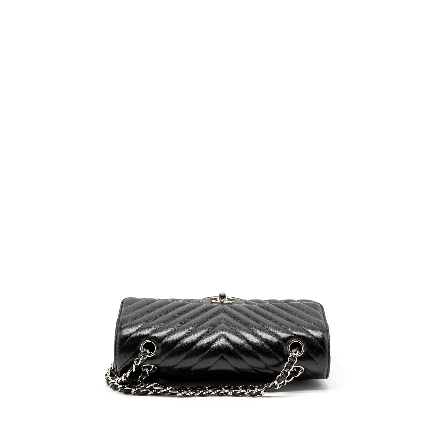 Chanel Medium Classic Double Flap Bag Chevron Caviar Black SHW