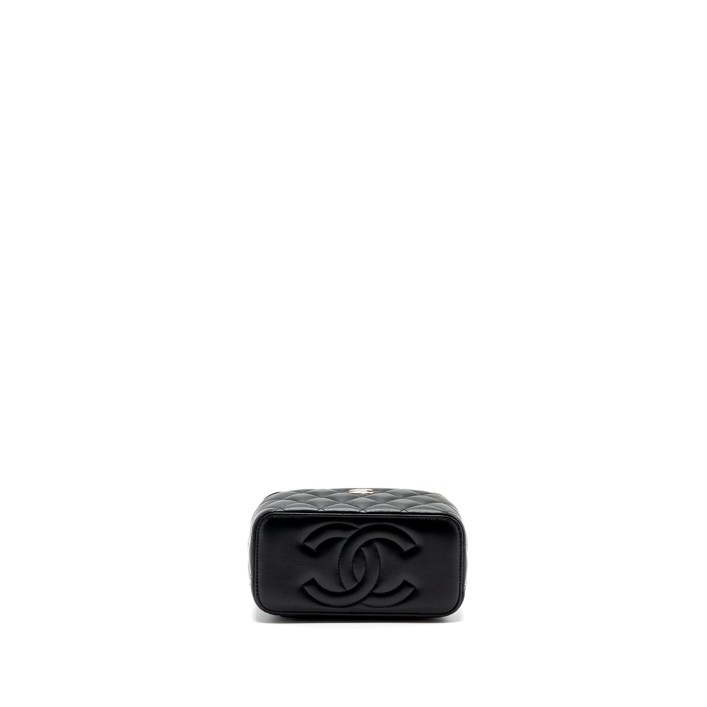 Chanel top handle long vanity with chain lambskin black LGHW (microchip)