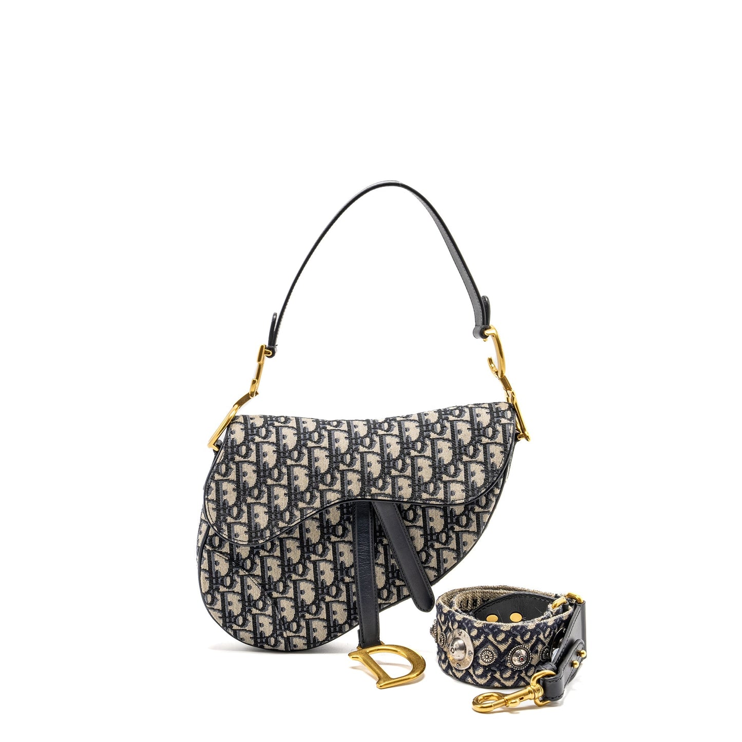 Luxury Dior Medium Saddle Bag Blue Oblique Canvas GHW