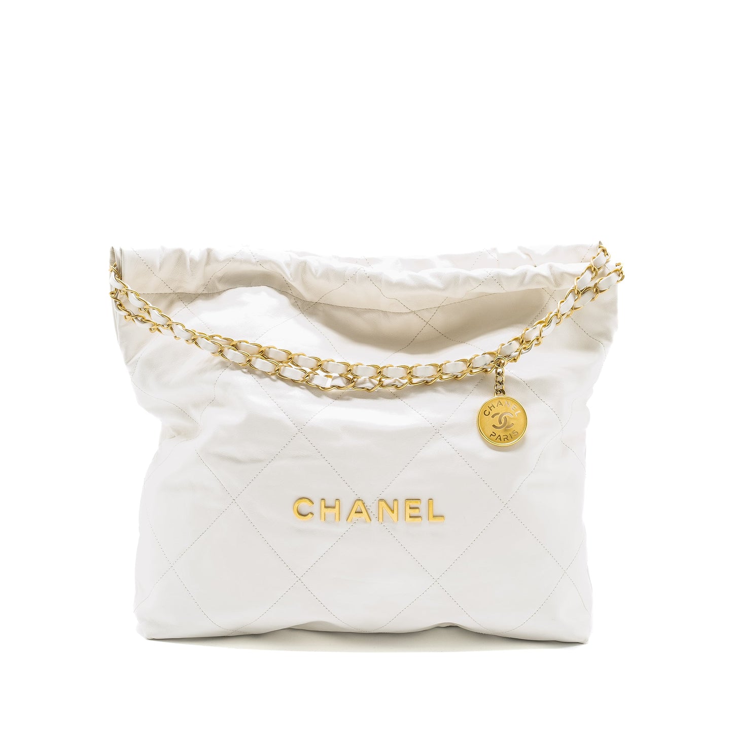 Chanel Medium 22bag calfskin white GHW (microchip)