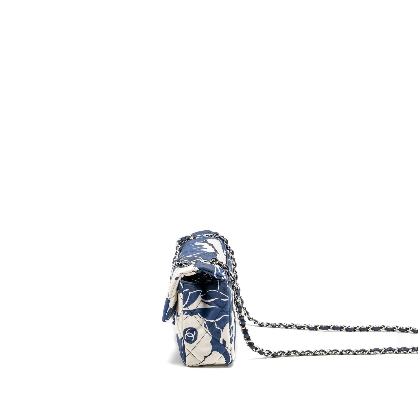 Chanel Medium Limited Edition Flora Printed Classic Flap Bag Silk Blue/White SHW (Microchip)