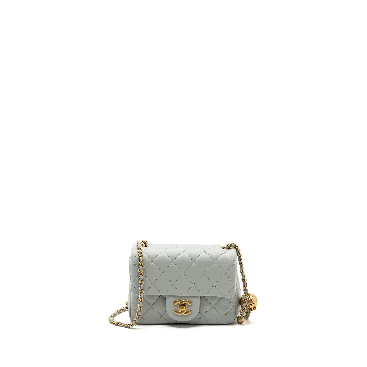Chanel 23C pearl crush mini square flap bag lambskin grey GHW (microchip)