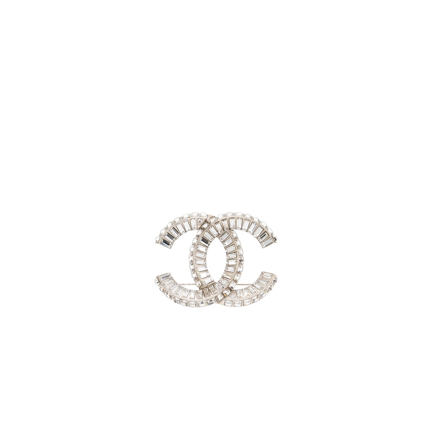 CHANEL CC LOGO BROOCH METAL/STRASS SILVER TONE