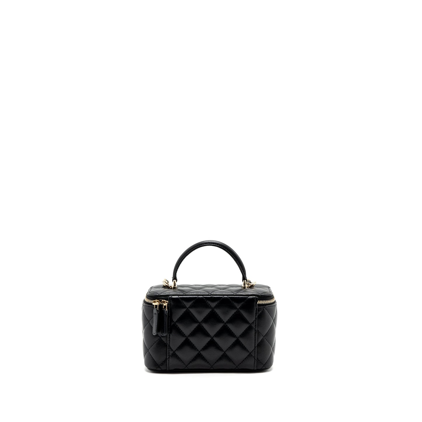 Chanel top handle long vanity with chain lambskin black LGHW (microchip)
