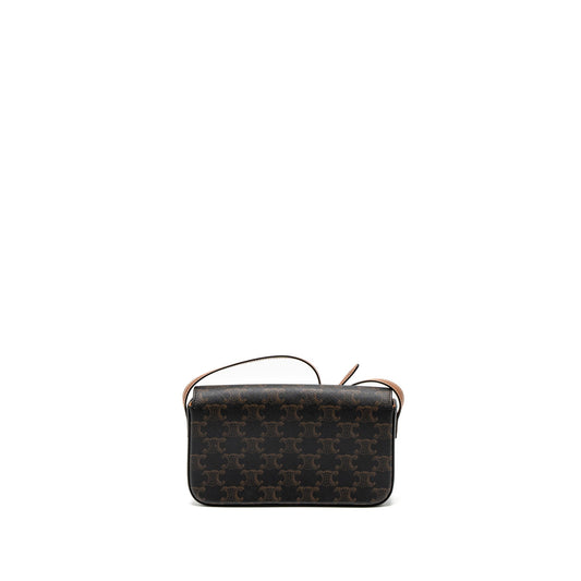 Celine Triomphe Shoulder Bag Triomphe Canvas/Calfskin Tan GHW