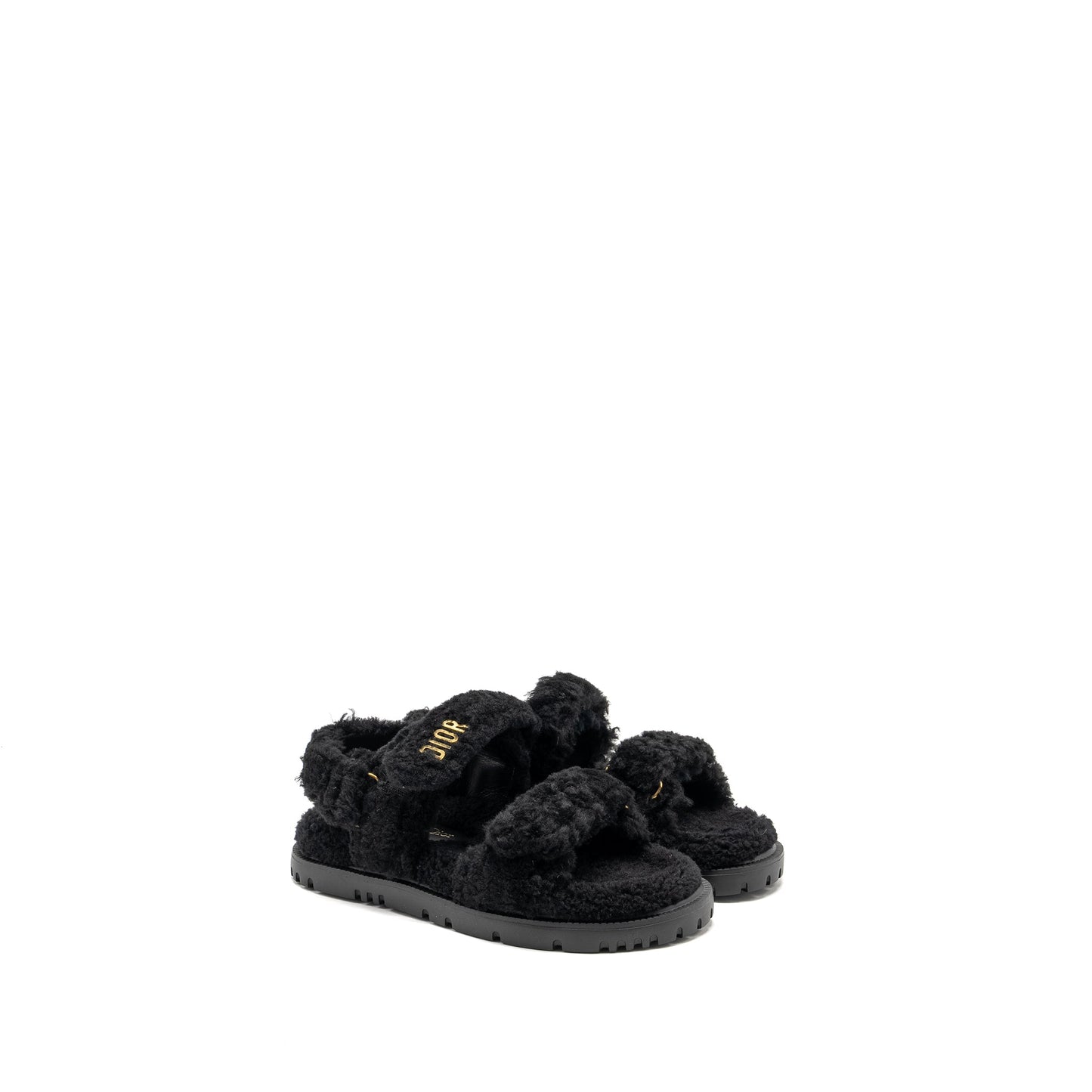 Luxury Dior Size 37 Luxury Dioract Sandal Shearling/Sheepskin Black GHW