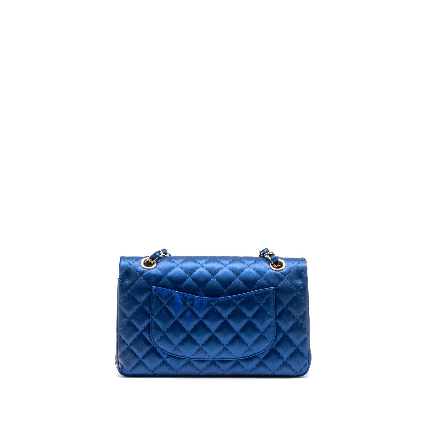 Chanel medium classic double flap bag satin blue GHW