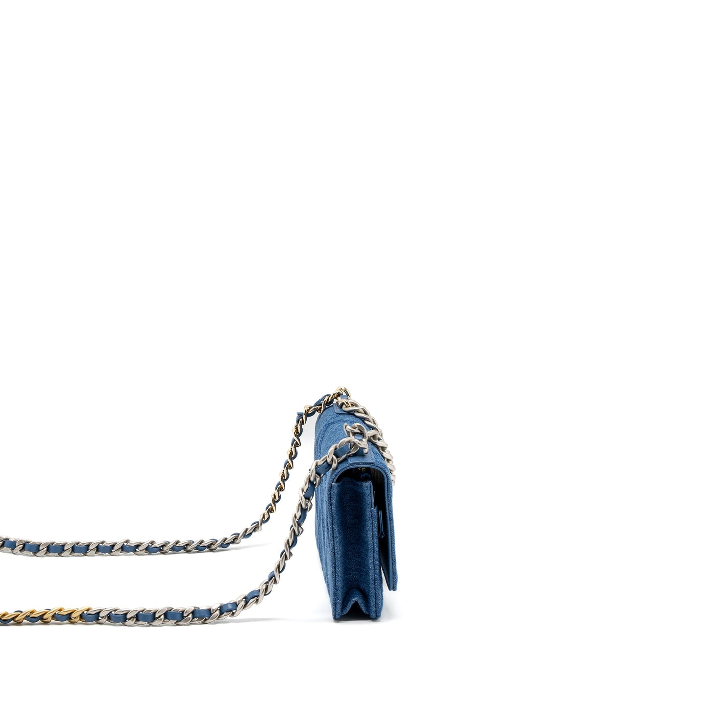Chanel 19 Wallet On Chain Denim Blue Multicolor Hardware (Microchip)