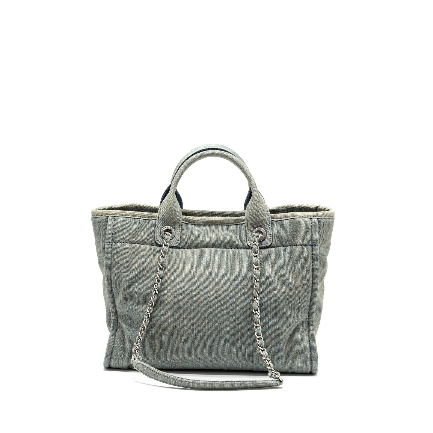 Chanel Deauville Shopping Tote Bag Denim Blue SHW (Microchip)