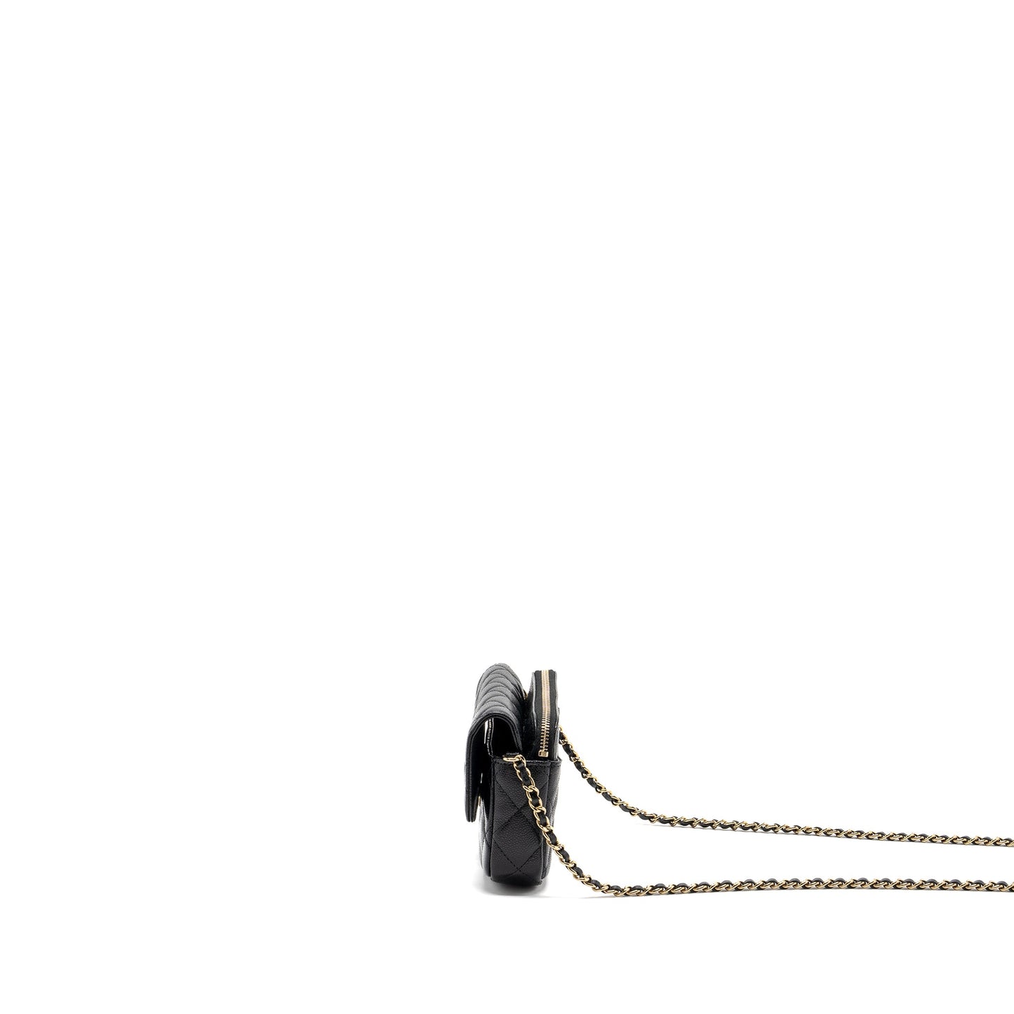 Chanel Double Pocket Wallet On Chain Caviar Black LGHW(Microchip)