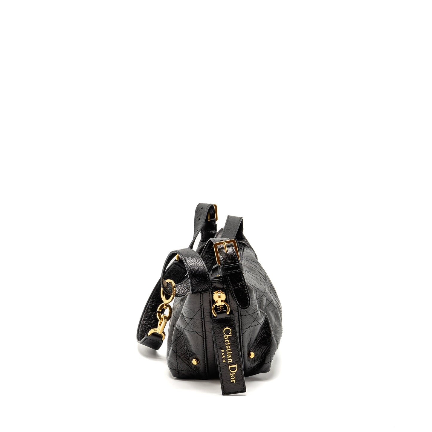 Luxury Dior Small D-Journey Bag Crinkled Calfskin Black GHW