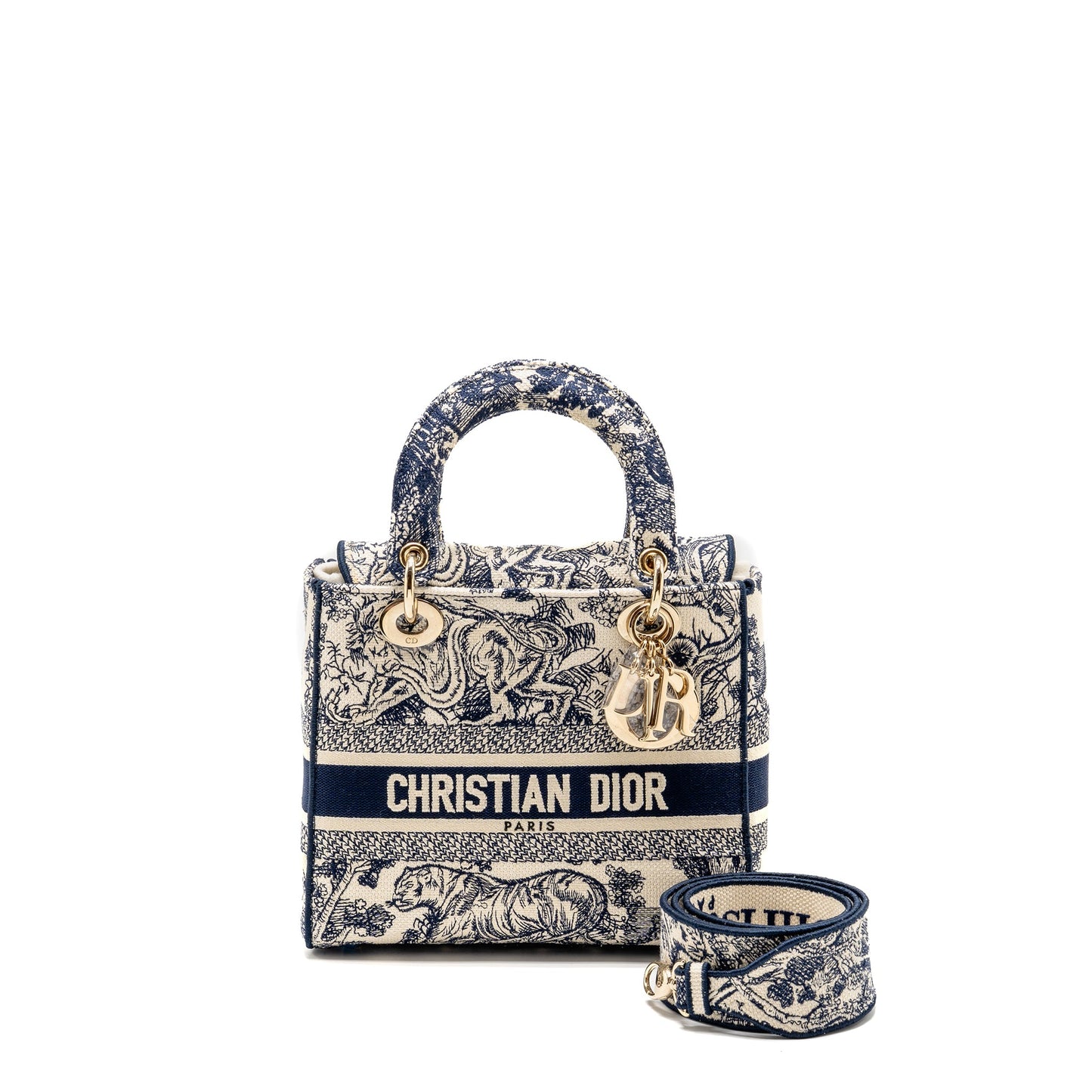Dior Medium Lady D-Lite Bag Toile de Jouy Embroidery Blue LGHW